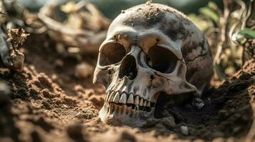 Schädel von Mensch war begraben im Boden . erstellt durch generativ ai . foto