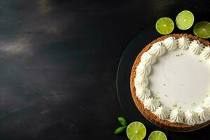 köstlich Schlüssel Limette Kuchen dunkel Hintergrund mit leeren Raum zum Text foto