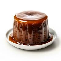 köstlich klebrig Toffee Pudding isoliert auf Weiß Hintergrund foto
