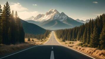 Straße zu das Berge Über Land Seite Landschaft . ai generiert. foto