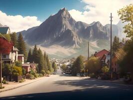 Straße zu das Berge Über Land Seite Stadt Landschaft . ai generiert. foto