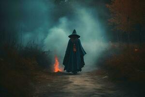 ein Frauen im ein dunkel Wald erstellt mit generativ ai foto