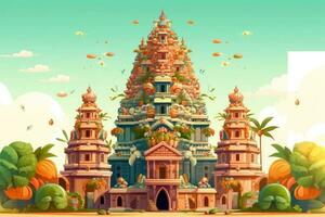 drei Palast Tempel umgeben durch Obst Fledermäuse foto