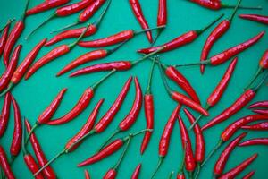 würzig rot Chili auf Grün Hintergrund foto