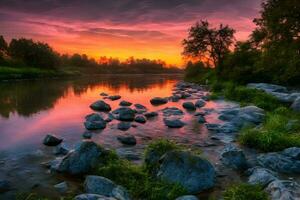 Sonnenuntergang und Fluss foto