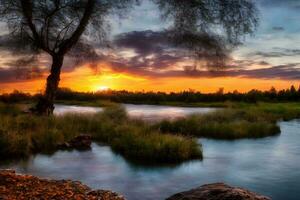 Sonnenuntergang und Fluss foto