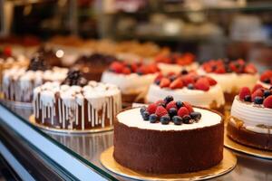 Lager Foto von Innerhalb Kuchen Geschäft ai generiert