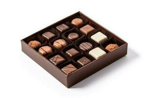 Schokolade Box Weiß isoliert Hintergrund Essen Fotografie ai generiert foto