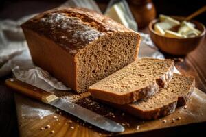 Lager Foto von Roggen Brot im Küche Tabelle eben legen ai generiert