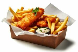 Lager Foto von Fisch und Chips Essen Fotografie isoliert Weiß Hintergrund ai generiert