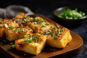 Koreanisch Knoblauch Brot im das Küche Tabelle Essen Fotografie ai generiert foto