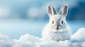 Arktis Hase auf Schnee Hintergrund mit leeren Raum zum Text foto