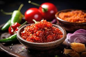 Lager Foto von Sambal Essen Fotografie ai generiert