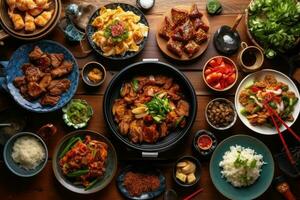 Lager Foto von Natt japanisch Essen im Küche Tabelle eben legen ai generiert