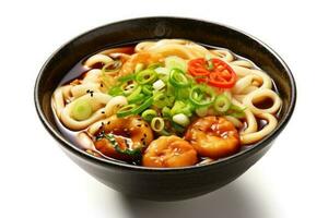 Udon japanisch Weiß isoliert Hintergrund Essen Fotografie ai generiert foto