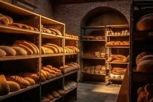 Lager Foto von Innerhalb Bäckerei ai generiert