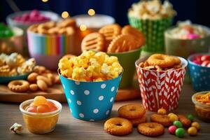 Geburtstag Party Snack Essen Fotografie ai generiert foto