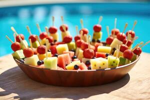 Schwimmbad Party Snack Essen Fotografie ai generiert foto