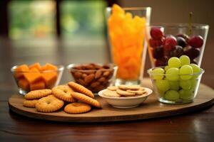 Kalorie Snacks im das Küche Tabelle Essen Fotografie ai generiert foto