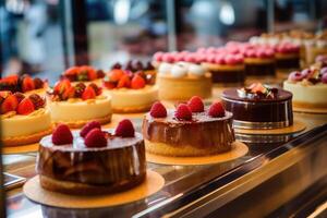 Lager Foto von Innerhalb Kuchen Geschäft ai generiert