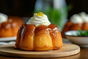 baba au Rum im das Küche Tabelle Essen Fotografie ai generiert foto