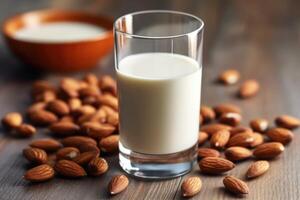 Lager Foto Termine im Küche Tabelle ein Glas von Milch ai generiert