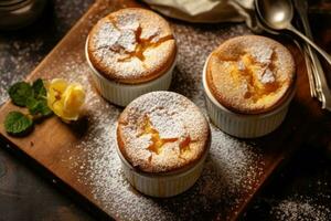 Souffles im das Küche Tabelle Essen Fotografie ai generiert foto