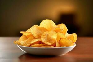 Lager Foto von Kartoffeln Chips Essen Fotostudio ai generiert