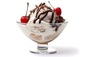 Schokolade Eisbecher Weiß isoliert Hintergrund Essen Fotografie ai generiert foto