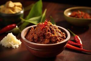 Lager Foto von Rendang Essen Essen Fotografie Studio ai generiert