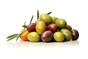 Olive Obst Weiß isoliert Hintergrund Essen Fotografie ai generiert foto