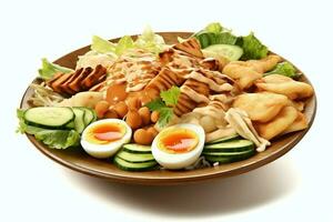 Gado-Gado indonesisch traditionell Lebensmittel. mischen von gekocht oder Dampf Gemüse serviert mit Erdnuss Soße Konzept durch ai generiert foto