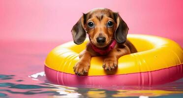 süß Hund mit Schwimmen Ring foto