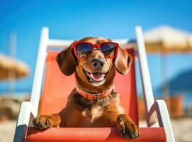 süß komisch Hund beim das Strand foto