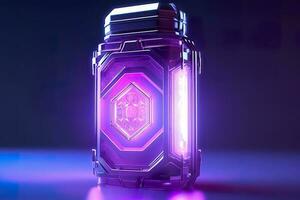 lila sci fi Energie Flasche mit rein Hintergrund. ai generativ foto