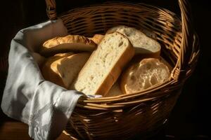 Korb von frisch Brot - - verschiedene geschnitten Brot Typen, bereit zu Essen foto