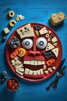 kreativ Teller von Essen mit Gesichter foto