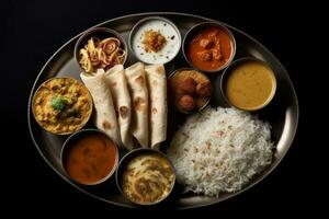 vielfältig Teller von indisch Küche foto