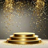 realistisch golden Podium mit funkeln beim Ecke foto