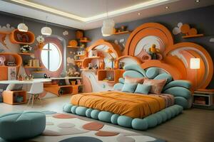modern Kind Schlafzimmer Innere Design im Haus mit Dekoration Kinder. bunt Kinder Schlafzimmer foto