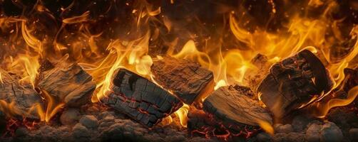 Verbrennung Kohlen von ein Feuer abstrakt Hintergrund. ai generativ foto