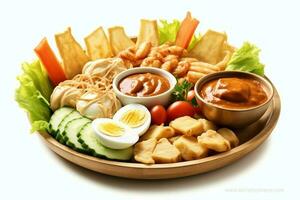 Gado-Gado indonesisch traditionell Lebensmittel. mischen von gekocht oder Dampf Gemüse serviert mit Erdnuss Soße Konzept durch ai generiert foto