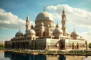 genial Gebäude von Moschee im Ramadan Schwingungen. Ramadan kareem eid Mubarak islamisch Moschee Konzept durch ai generiert foto