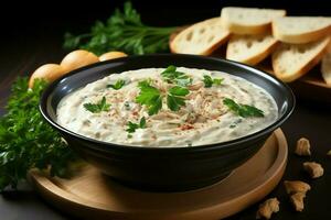 ein köstlich Hähnchen Suppe Essen mit Gemüse im ein Schüssel. Winter Essen und hoch Protein Suppe Mahlzeit Konzept durch ai generiert foto