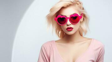 Blondie Mädchen im Rosa Brille foto