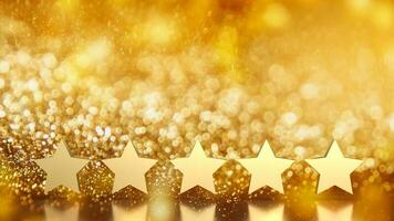 das Gold fünf Star auf Bokeh Hintergrund 3d Rendern foto