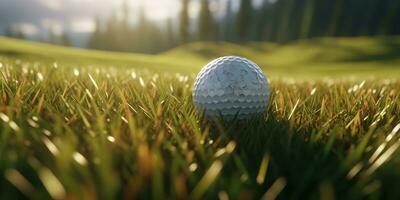 ai generiert. ai generativ. Golf Ball Spiel Sport Natur draussen auf Grün Gras Feld. draussen Aktivität Luxus Lebensstil. Grafik Kunst foto