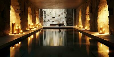 ai generiert. ai generativ. Luxus Resort Spa Schwimmbad ein Mann Hotel entspannen sich ausruhen Urlaub. Grafik Kunst foto