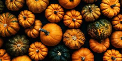 ai generiert. ai generativ. Gelb frisch klein Kürbisse. Halloween das Erntedankfest Herbst Oktober Gemüse. Grafik Kunst foto