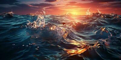 ai generiert. ai generativ. dramatisch Abend Meer Ozean Wasser Wellen. Sturm Abenteuer erkunden schwimmen Stimmung. Grafik Kunst foto